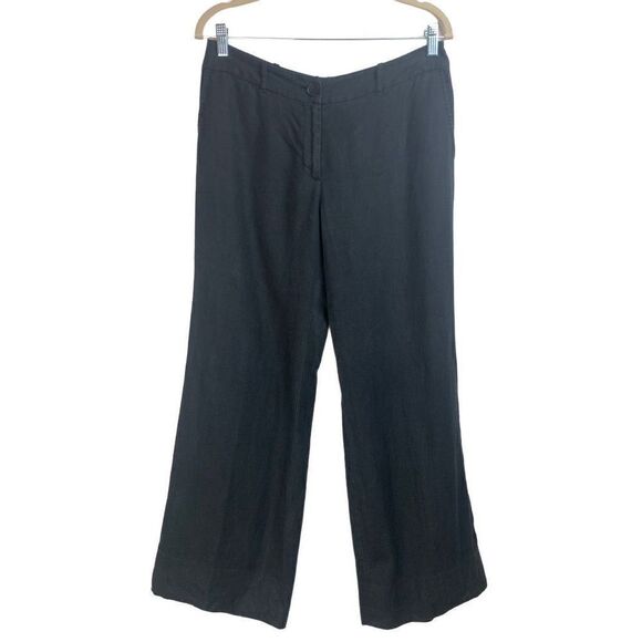 Loft Black Linen Julie Wide Leg Pants Size 6 - Picture 2 of 8